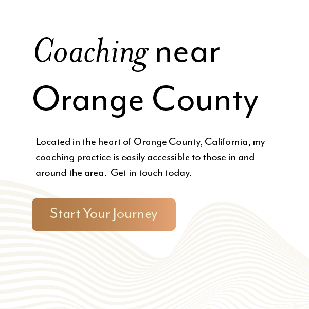Coaching near Orange County landing page with tan “Start Your Journey” button and light wave background