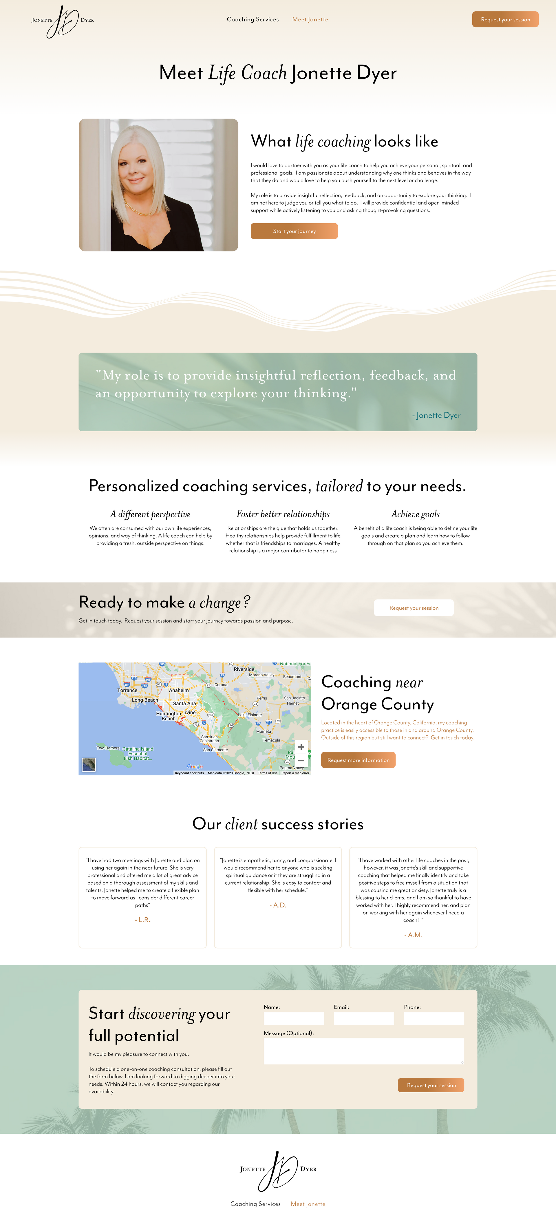 Webpage screenshot showing a profile, map, and form sections on a light background