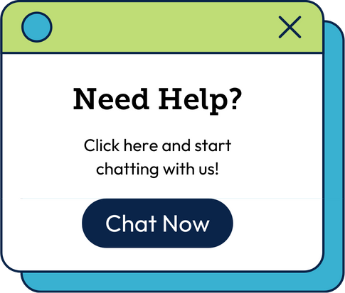 Popup help window with blue header, “Need Help?” text, and a “Chat Now” button
