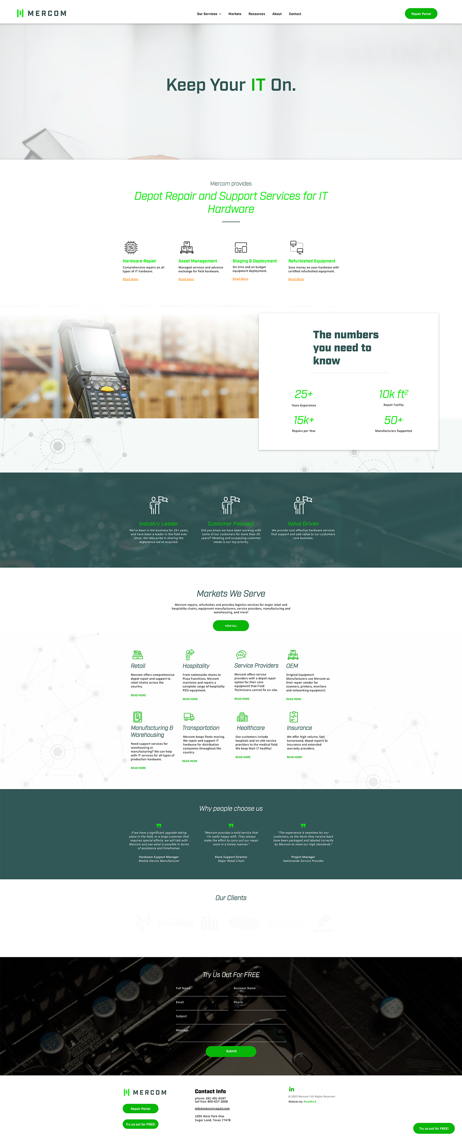 Japanese restaurant website homepage with white layout, green accents, and food, menu, and interior photos