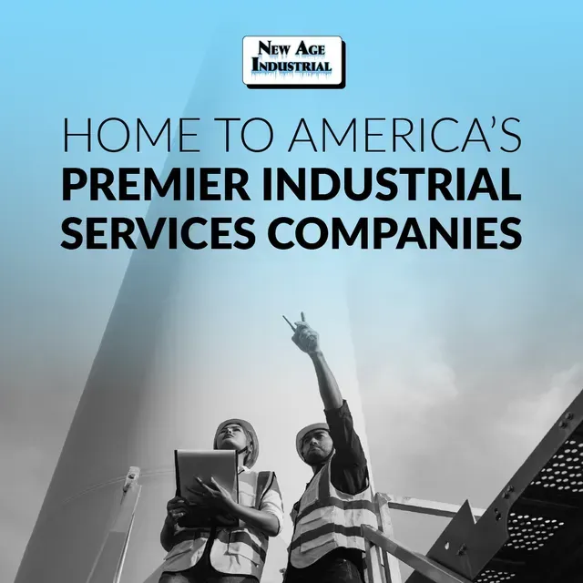 Industrial workers in safety vests below text: “Home to America’s premier industrial services companies.”