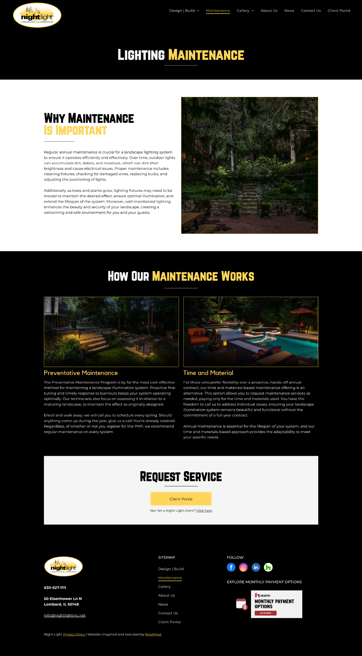 Dark-themed wildlife conservation webpage with forest photos, text sections, and a call-to-action button.