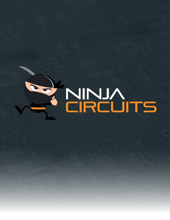 Ninja Circuits logo with a cartoon ninja and orange-and-white text on a dark background
