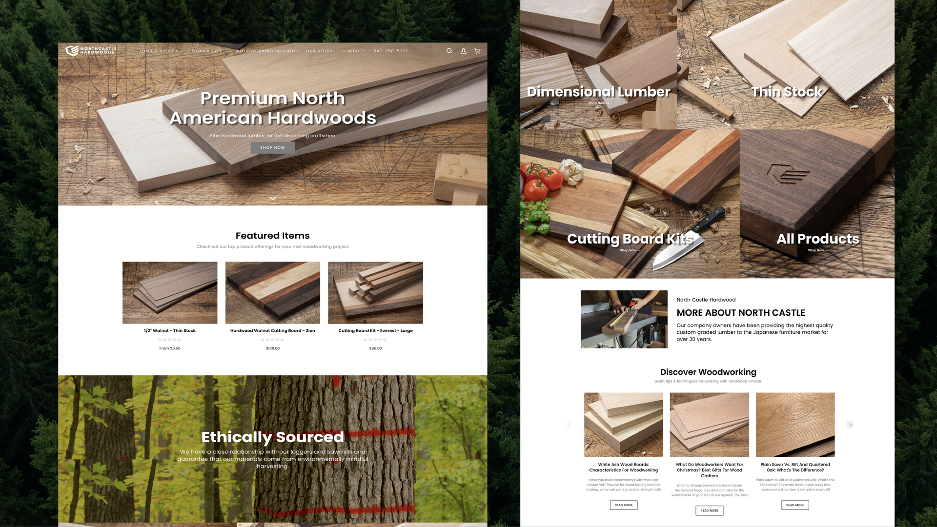 Wood-plank patio decking brochure with product photos, installation steps, and wood texture samples