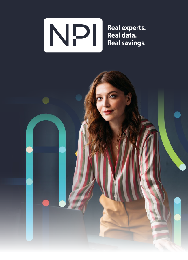 NPI ad with woman in striped shirt beside the text “Real experts. Real data. Real savings.”