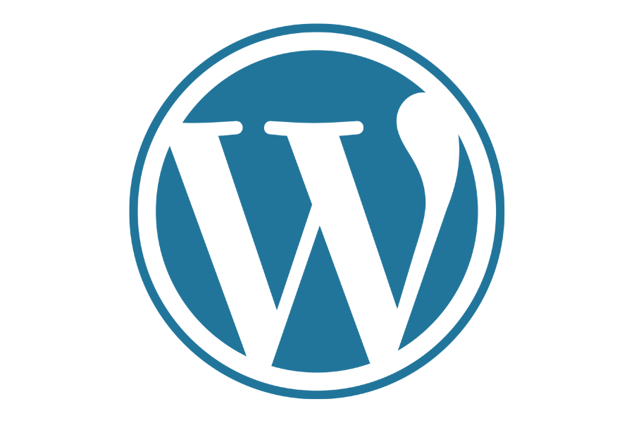 WordPress logo: white “W” in a blue circle with a thin blue outline