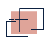 Overlapping navy and salmon rectangles on a white background, like abstract layered frames