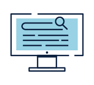 Desktop monitor with a search bar and magnifying glass icon on a blue screen