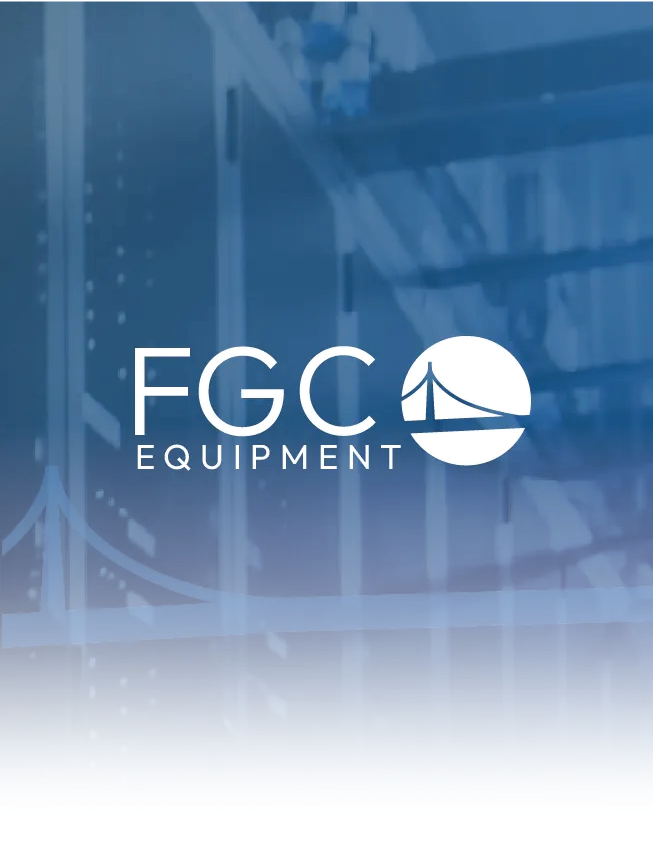 FGC Equipment logo on a blue industrial background with a white wave icon
