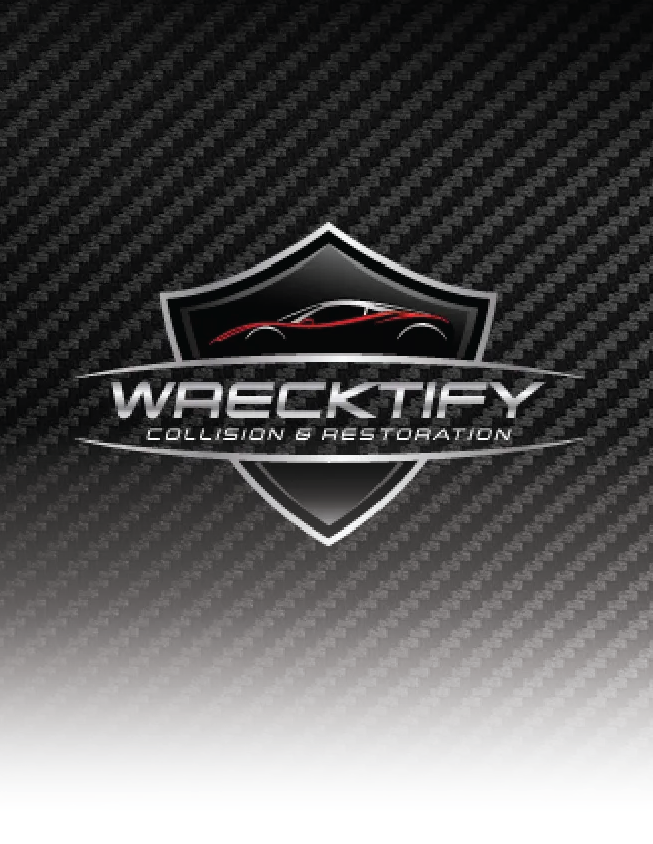 WRECKTIFY collision and restoration logo on a dark carbon-fiber background