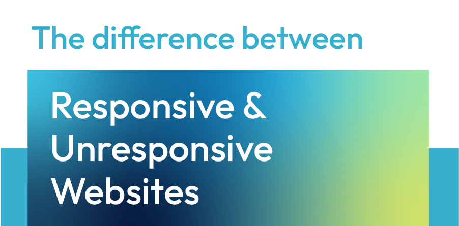 Title slide: “The difference between Responsive & Unresponsive Websites” in blue and green gradient