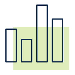 Four navy outlined bars of varying heights over a pale green rectangle, like a simple bar chart.