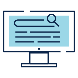 Desktop monitor with search bar and magnifying glass icon on a blue screen