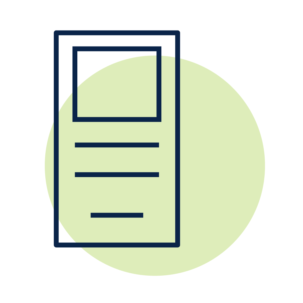 Simple document icon with navy outline and pale green circle background