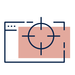 Dark blue camera frame icon with a coral focus target overlay