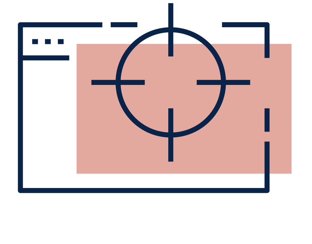 Blue crosshair target over a pink rectangle on a white background