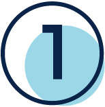 Light blue circle with a dark navy “1” inside and a navy outline border