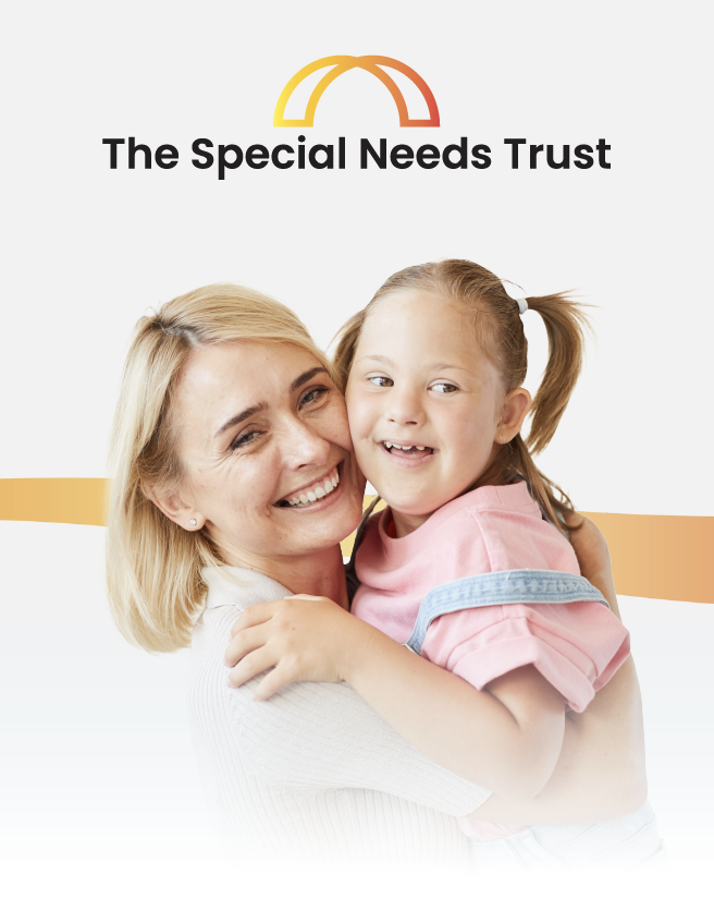 The Special Needs Trust logo with a smiling adult holding a child on a white background