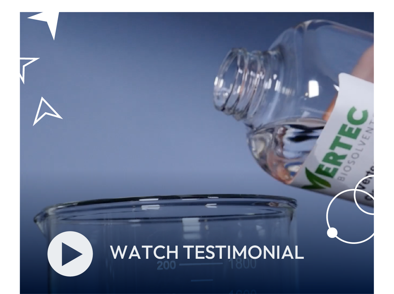 Water being poured into a clear glass with “Watch Testimonial” play button overlay