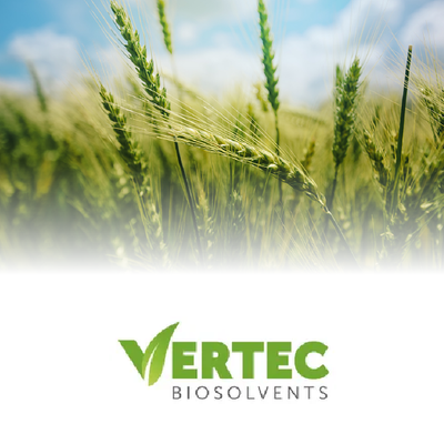 VERTec Biosolvents logo over a green wheat field background