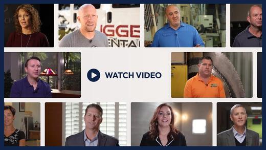 Collage of ten people in interview-style portraits in front of studio and indoor backgrounds