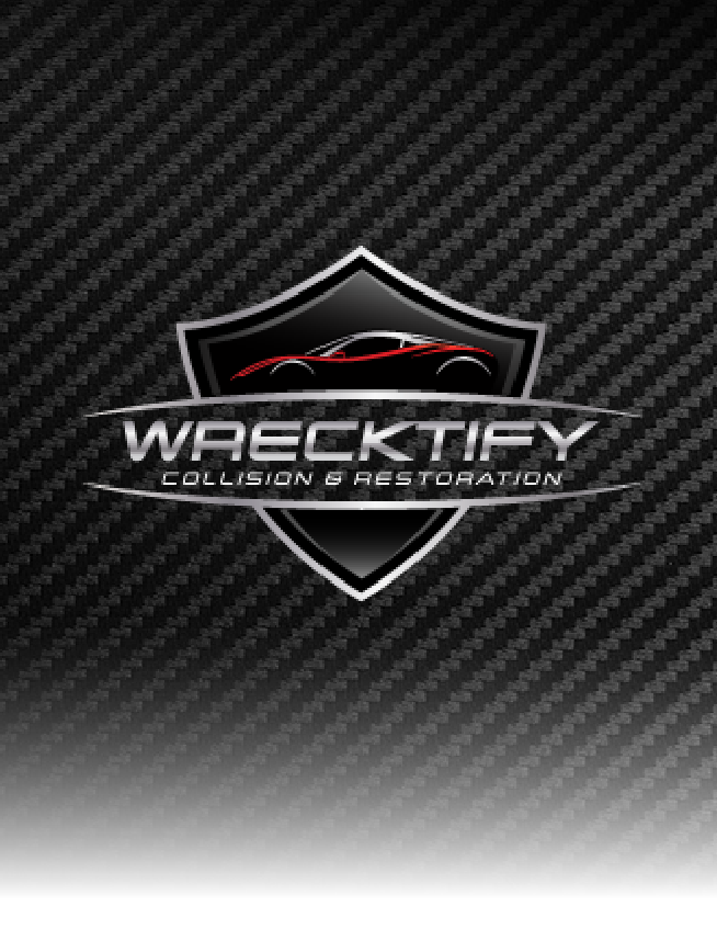 WRECKTIFY Collision & Restoration logo on a dark carbon-fiber background
