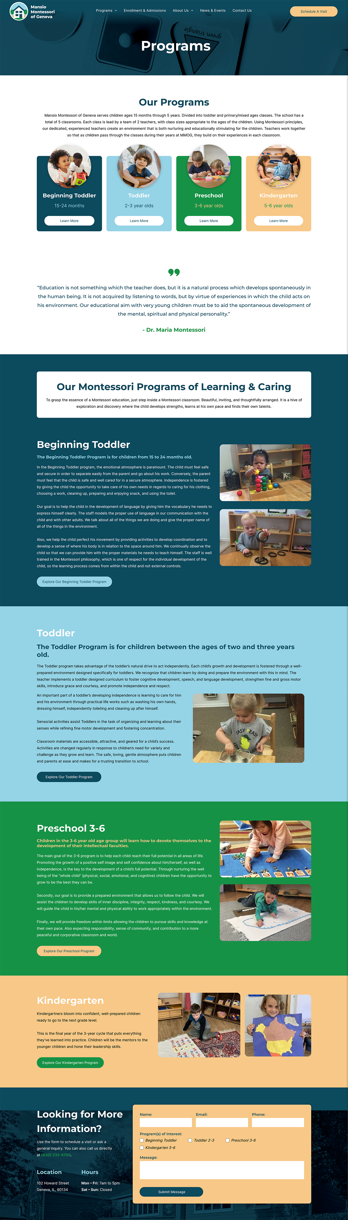 Mobile app landing page with teal header, illustrated cards, feature sections, and orange call-to-action buttons