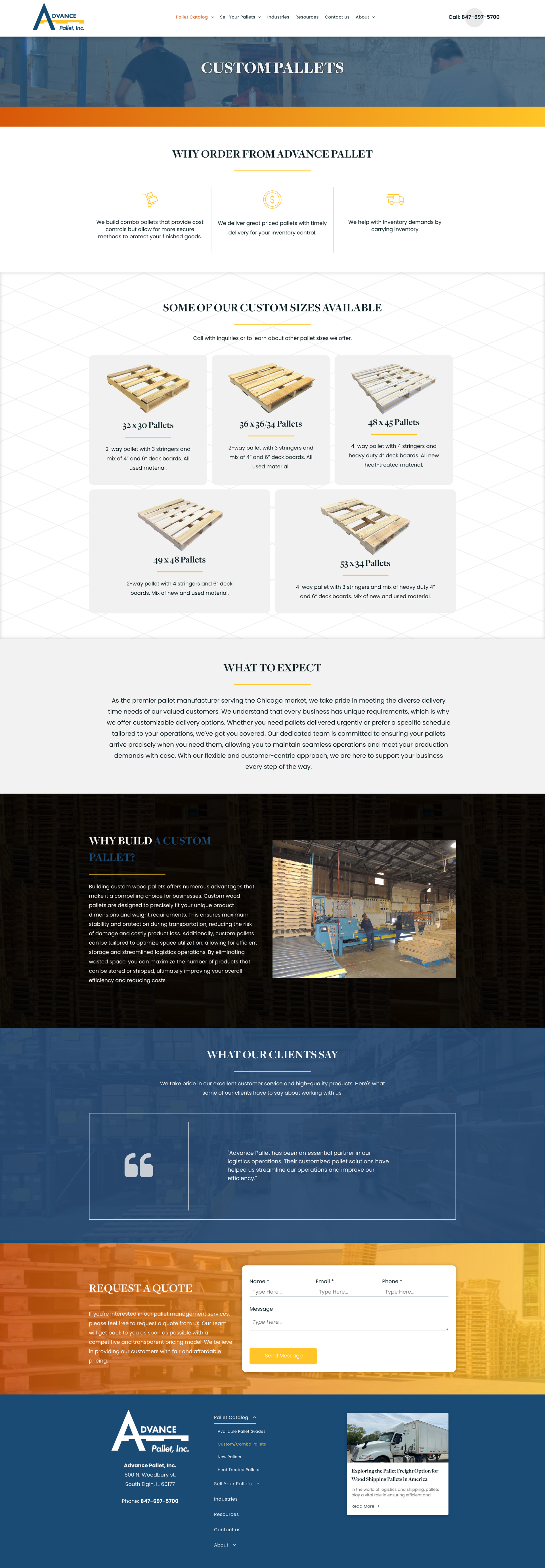 Stack of five mobile webpage screenshots showing a blue, white, and gold site layout with cards and text.