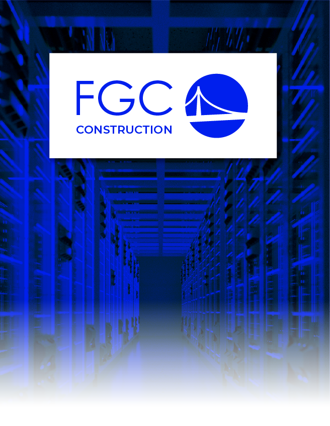 FGC Construction logo over a blue industrial warehouse background