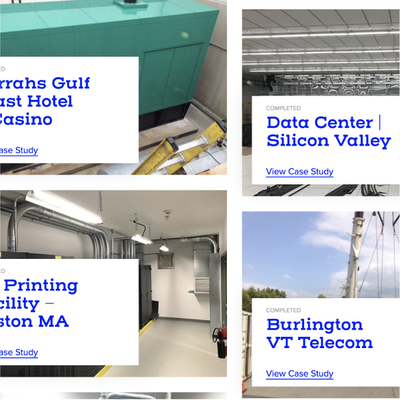 Grid of four industrial case study thumbnails with blue titles and “View Case Study” links