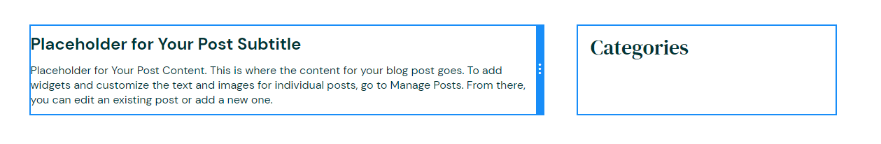 White webpage header with a large left-aligned title and a right sidebar labeled “Categories” with a blue divider line