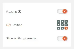 Settings panel with Floating and Show on this page only toggles, plus a 3x3 position selector