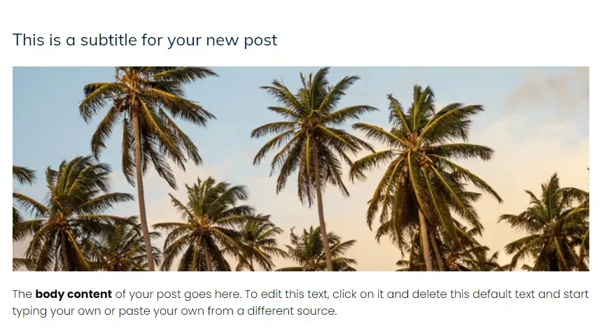 Palm trees against a warm sunset sky above a clean blog post layout