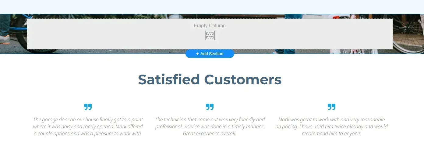 Website section titled “Satisfied Customers” with three testimonial cards on a white background