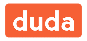 Duda logo: white lowercase text on an orange rounded rectangle