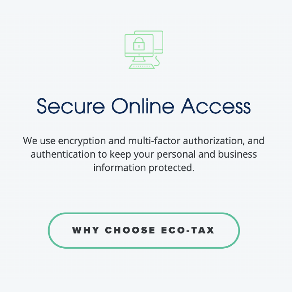 Secure Online Access with green security icon and “Why Choose Eco-Tax” button