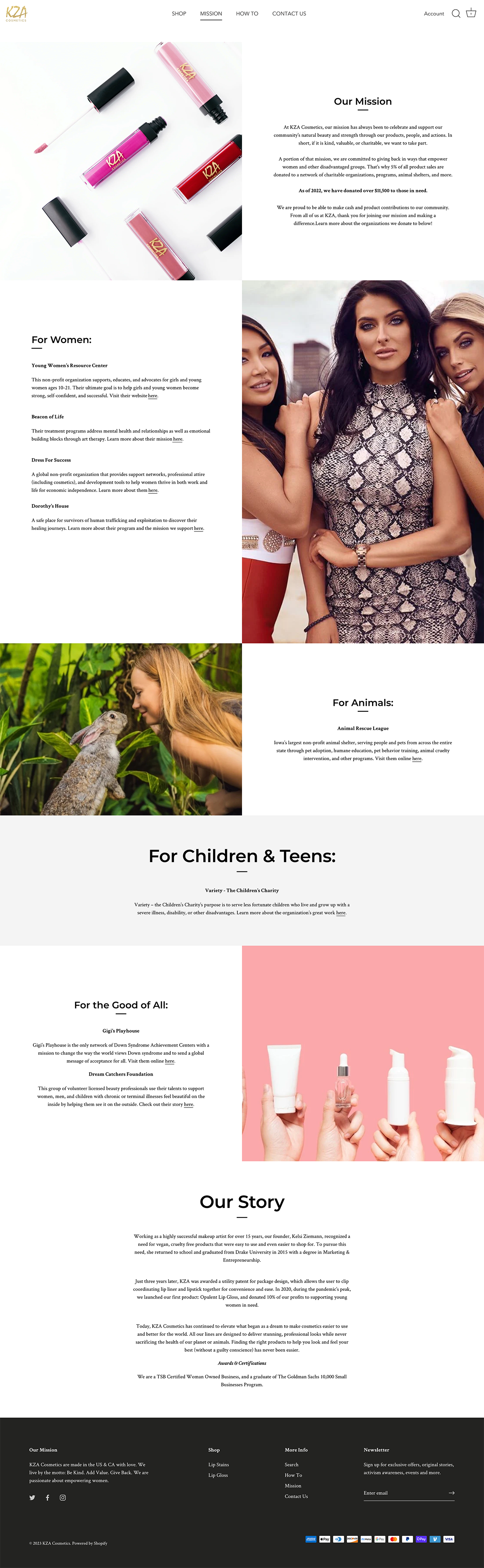 Collage of cosmetics and lifestyle photos, including lipstick tubes, a smiling woman, and product displays on pink and white backgrounds