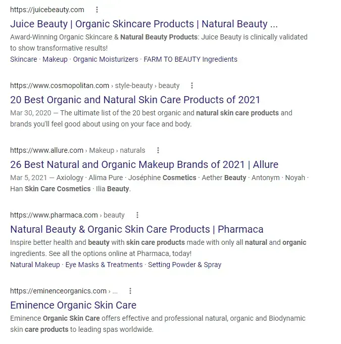Search results for organic skincare brands and natural beauty products