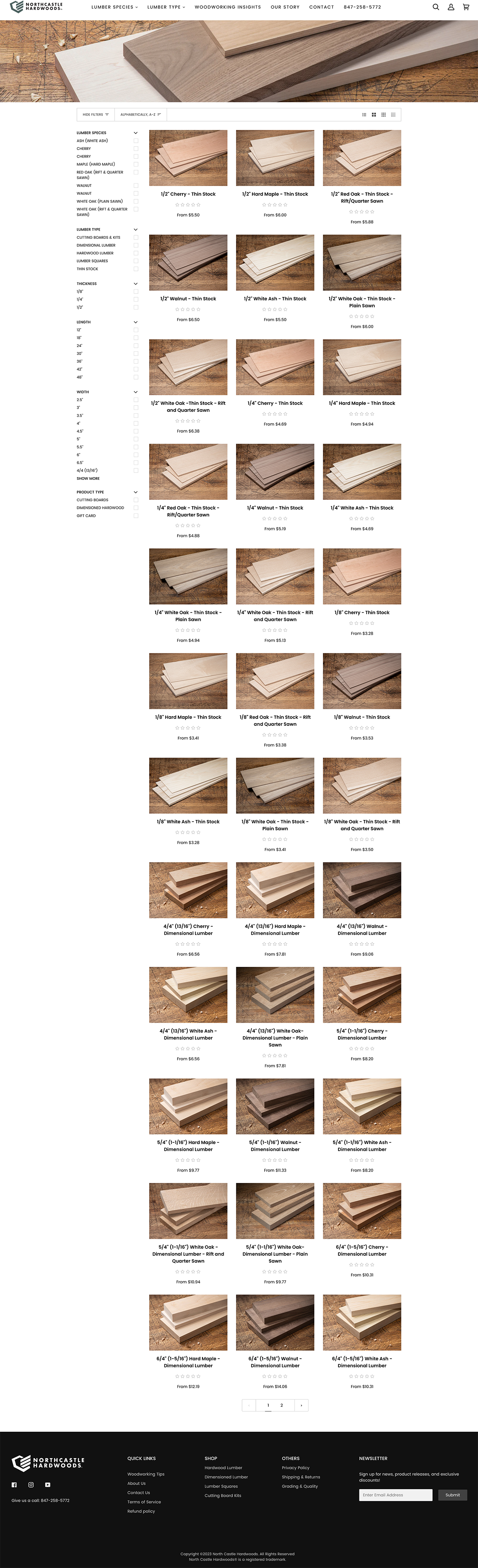 Website page with a grid of tan-and-brown thumbnail images and a dark footer at the bottom