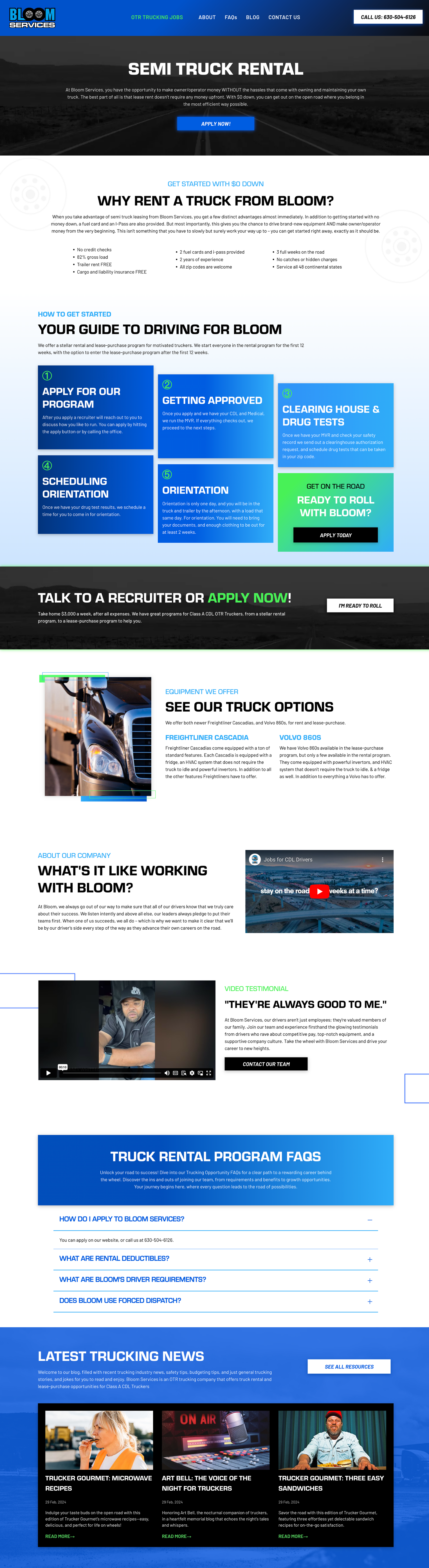 Dark-themed Japanese website screenshot with blue section cards, banners, and a video thumbnail grid