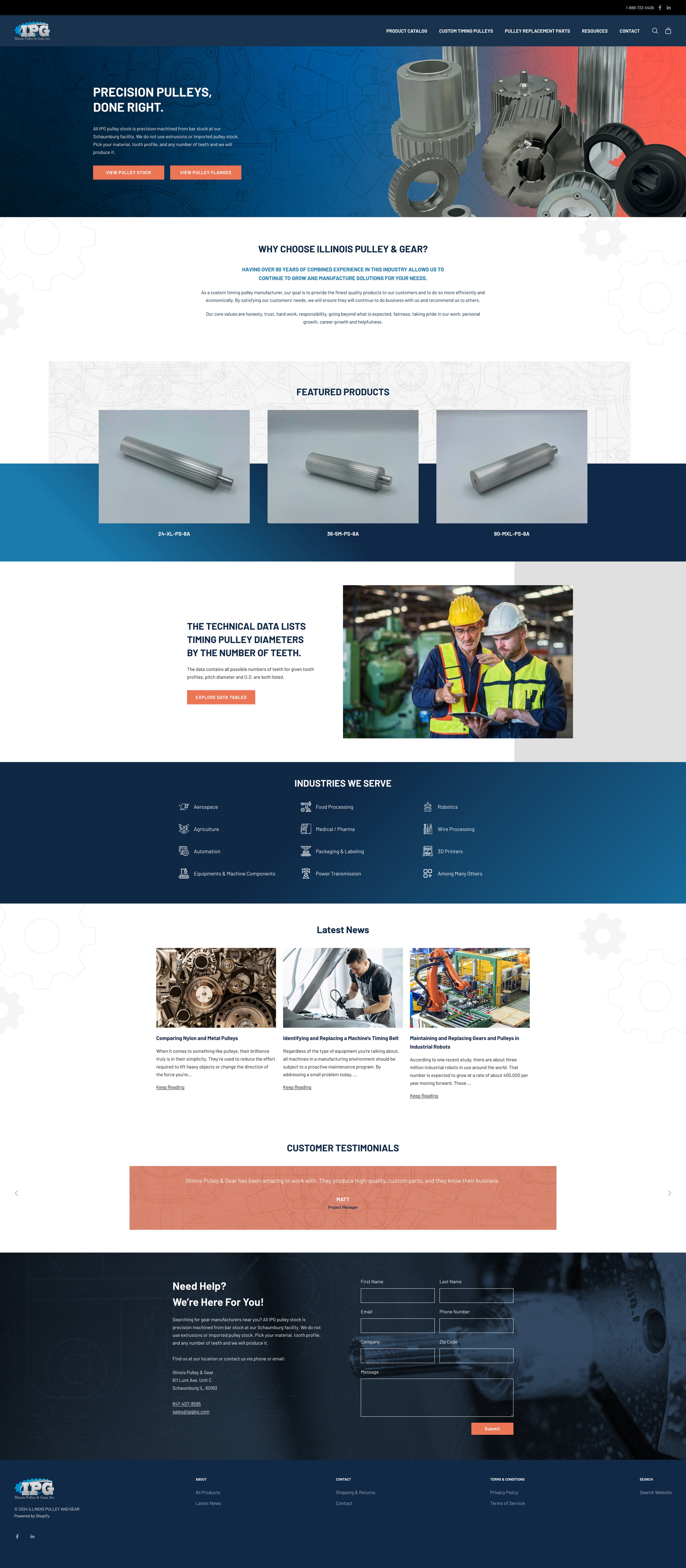 Website homepage with blue header, product image tiles, and a news section on a white background