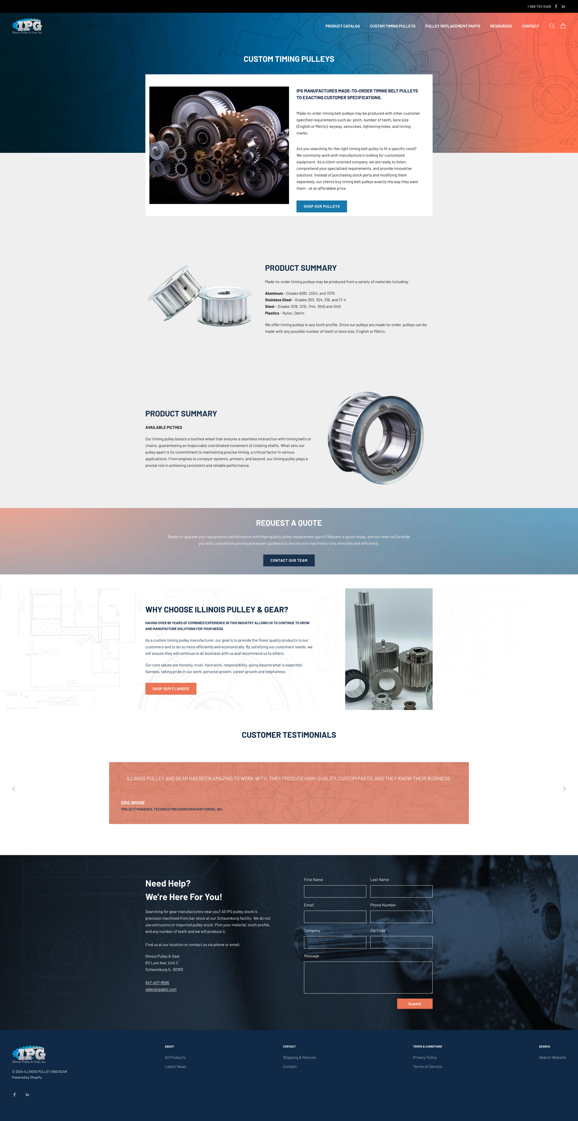 Industrial website homepage with blue-orange header, product showcase, and machinery sections