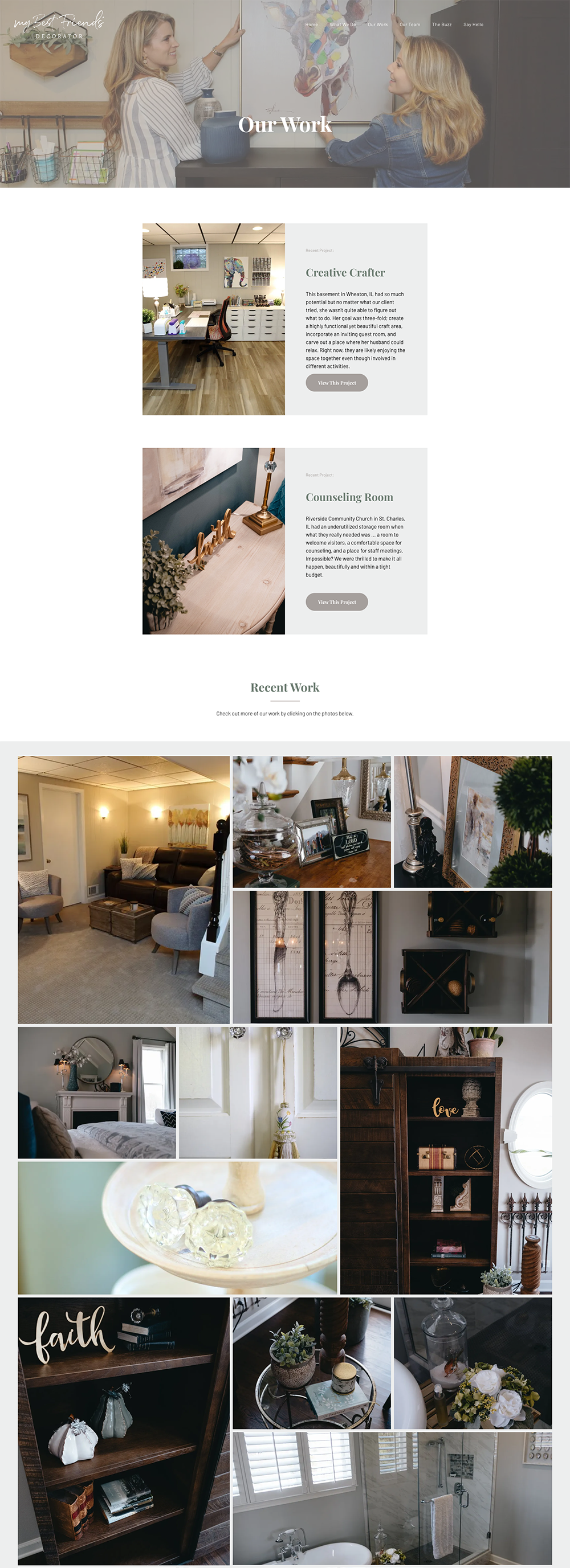 Collage of a cozy, neutral-toned home interior with coffee, decor, shelves, and a styled room display