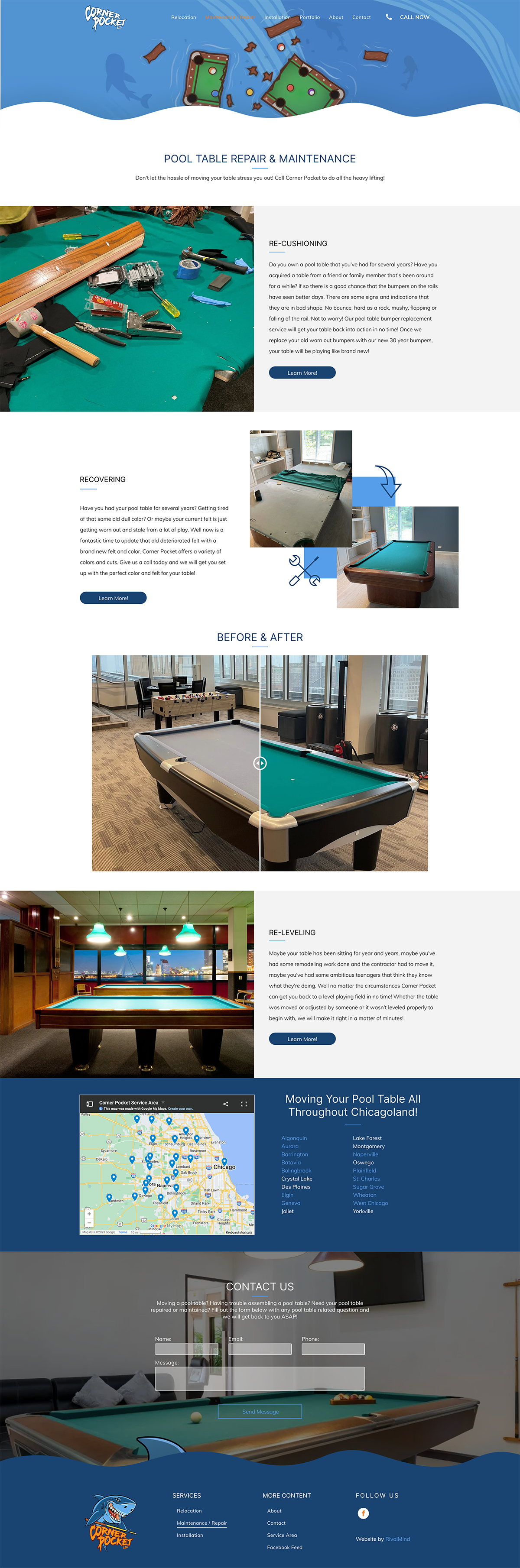 Collage of pool and map images showing pool design, layouts, and water features