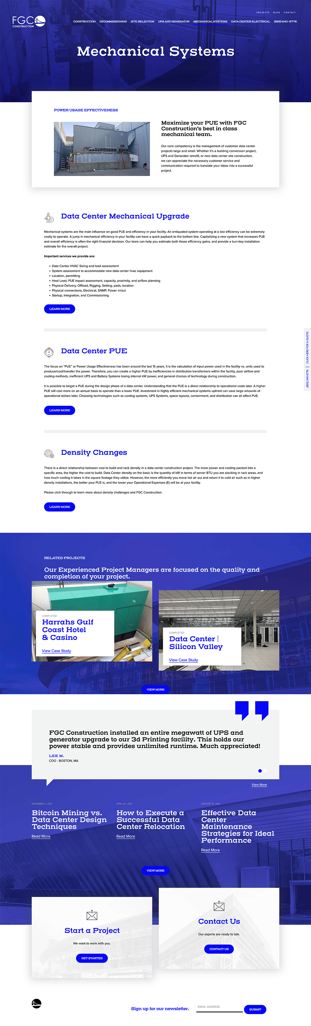 Blue-and-white webpage screenshot showing two product sections with thumbnails and call-to-action buttons.