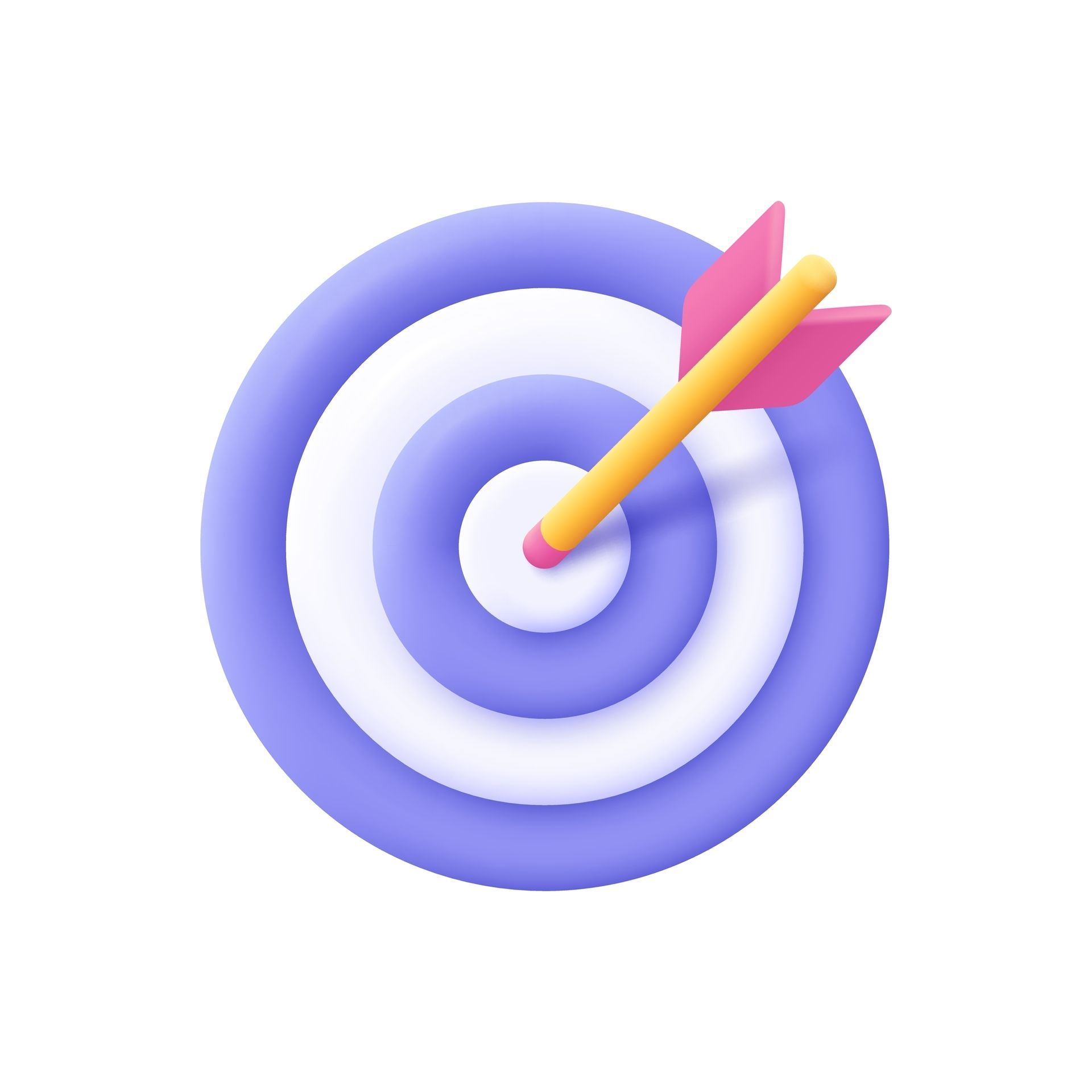 Purple target with a yellow arrow hitting the bullseye on a white background