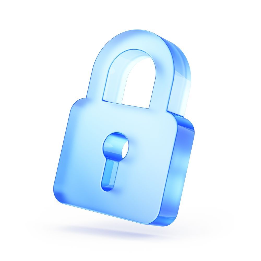 Blue 3D padlock icon on a white background