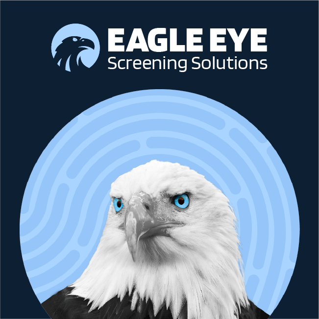 Eagle Eye Screening Solutions logo with white eagle head on a blue circular background