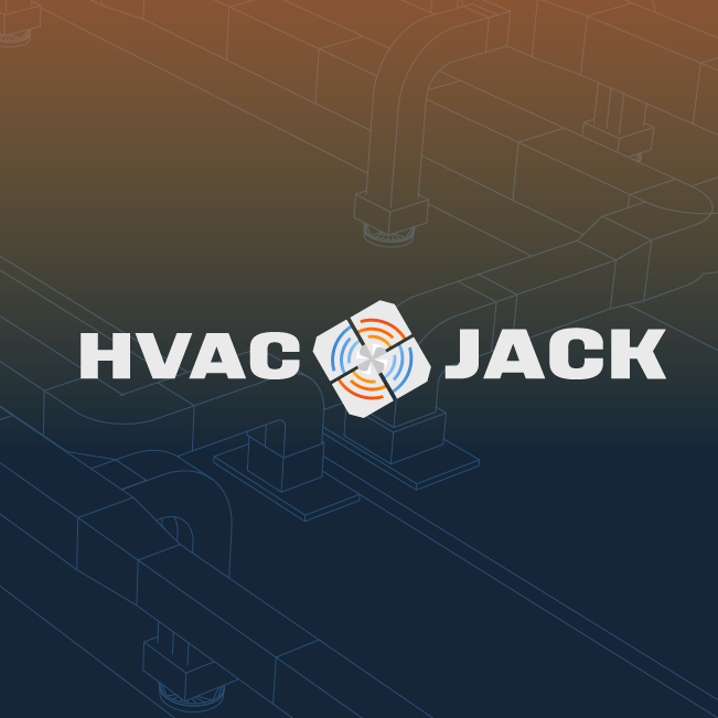 HVAC Jack logo on a dark blue and brown technical blueprint background