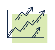 Upward-trending line chart with arrows on a pale green background